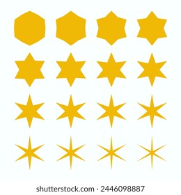 Les étoiles dorées du zigzag à six points. Ensemble de symboles dorés avec arêtes déchiquetées isolées sur fond blanc.