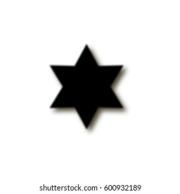six-pointed blurred star, black color, shadow. Star Of David. abstract symbol. white background. vector illustration