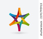 Six-pointed geometric star symbol in rainbow gradient colors. Vector illustration