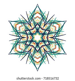 A six-pointed snowflake on a white background. Element for decorating Christmas and New Year's Eve.
