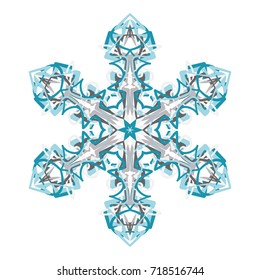 A six-pointed snowflake on a white background. Element for decorating Christmas and New Year's Eve.