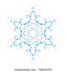 A six-pointed snowflake on a white background. Element for decorating Christmas and New Year's Eve.