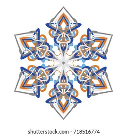 A six-pointed snowflake on a white background. Element for decorating Christmas and New Year's Eve.