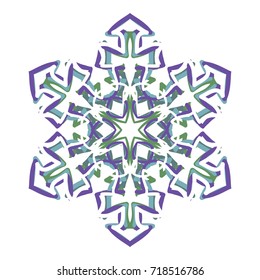A six-pointed snowflake on a white background. Element for decorating Christmas and New Year's Eve.
