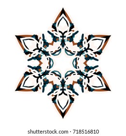 A six-pointed snowflake on a white background. Element for decorating Christmas and New Year's Eve.