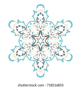 A six-pointed snowflake on a white background. Element for decorating Christmas and New Year's Eve.