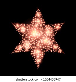 Six-pointed star, abstract lights, christmas decoration element, on black background