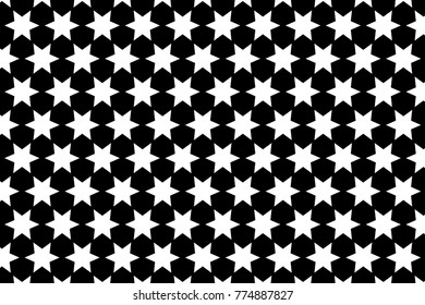 Six-pointed star - black and white vector pattern