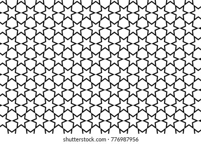 Six-pointed star - black and white vector pattern