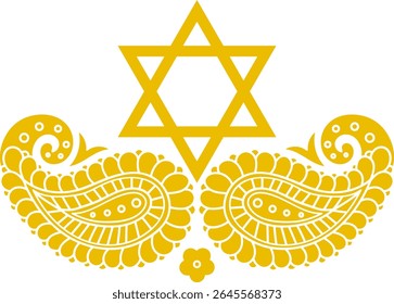 Estrela de Seis Pontas de David Paisley Design. Clipart Judaico Ornamental
