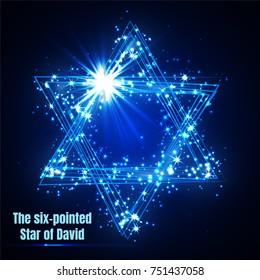 The six-pointed Star of David, shining blue magic vector star