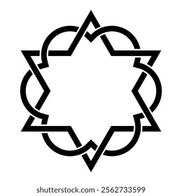 Six-pointed star interlaced with a sixfoil. Hexagram interwoven with an architectural sixfoil, a graphic form composed of the outline of six overlapping rings. Isolated illistration. Vector