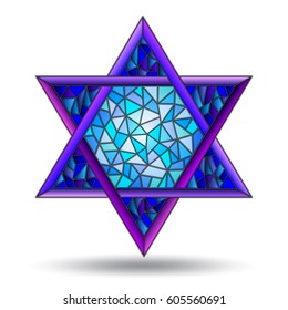 The six-pointed star in the stained glass style on white background isolate