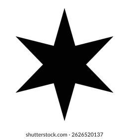 Six-pointed star vector icon. Geometric symbol used in design, heraldry, spirituality, or decoration. Black silhouette isolated on white background.