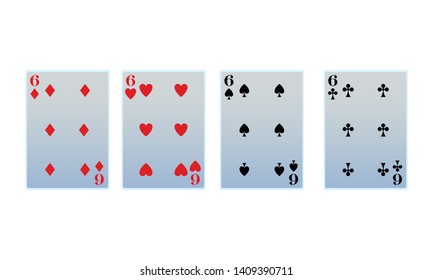 sixs of all suits cards icon cartoon vector illustration graphic design