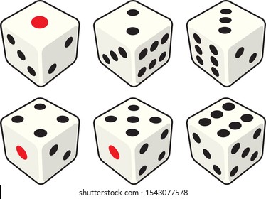 
Six-sided illustration of dice seen from diagonally above