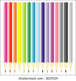 Six-sides color pencils on a white background