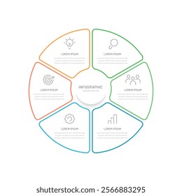 Six-step infographics for creating booklets, presentations, and information on the website. Editable icons. Thin linear