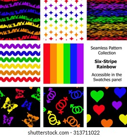 Six-Stirpe Rainbow. Abstract seamless pattern collection. Accessible in the Swatches panel