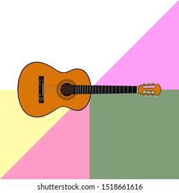 six-string guitar on a background of geometric shapes