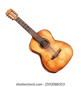 Six-string wooden classical guitar vector illustration. Guitar musical instrument isolated on white background.