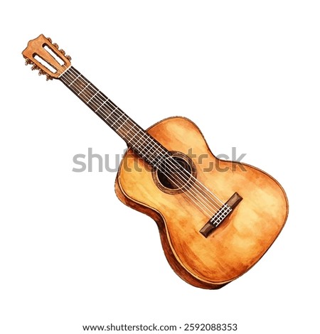 Six-string wooden classical guitar vector illustration. Guitar musical instrument isolated on white background.