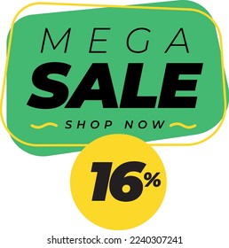 Sixteen 16 percent big discount sale banner label yellow