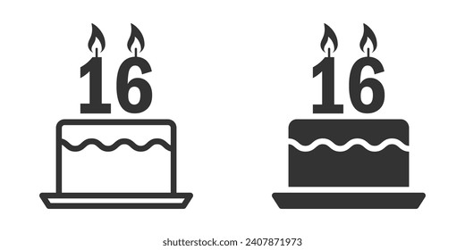 Sixteen birthday cake icon. Vector illustration.