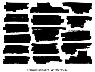 Sixteen black brushstrokes scratches set