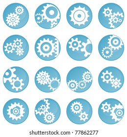 Sixteen blue wheel icons (buttons)