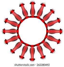 Sixteen colored pins ornate lines are drawn in a circle with the free middle.