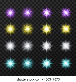 Sixteen colorful, bright stars. Vector, eps10. 