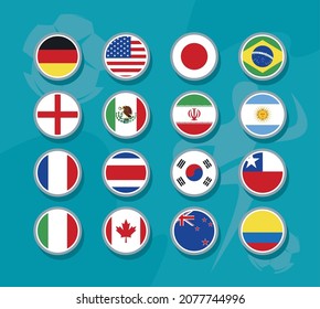 sixteen countries flags set icons