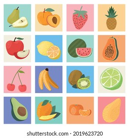 sixteen delicious fresh fruits icons