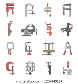 Sixteen different types of clamps and vises