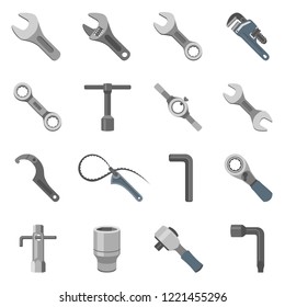 Sixteen different types of wrenches