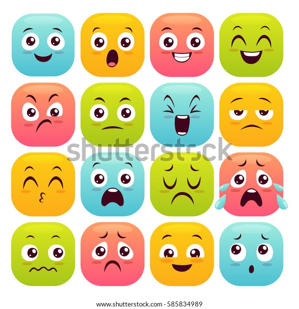 Sixteen Emoticons Set Colorful Emoji Design Stock Vector (Royalty Free ...