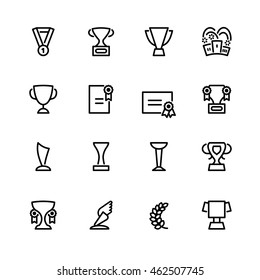 Sixteen flat design black outline sport icons isolated on white