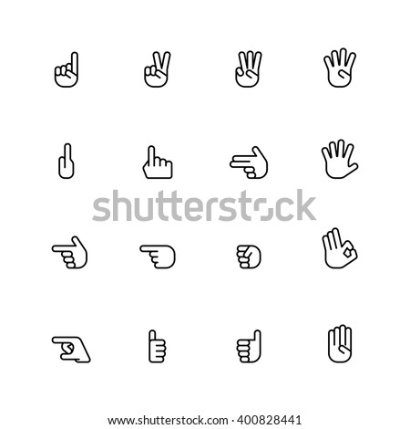 sixteen flat style hand icons isolated on white background