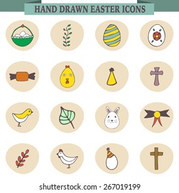 Sixteen hand drawn Easter icons