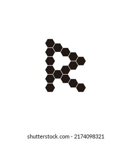 Sixteen hexagons letter R geometric symbol simple logo vector