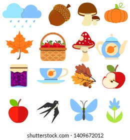 Sixteen images for the autumn season. Seasonal holiday. Happy thanksgiving. Thanksgiving card. Autumn forest nature. garden