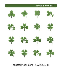 Sixteen luck clover vector set isolated on white background. Four and three leaf clover