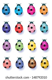 Sixteen Multicolor Ladybugs