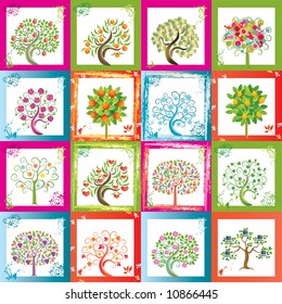 Sixteen original vector trees with frames background