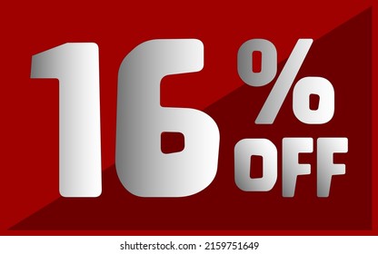 Sixteen percent off. Red banner with white and gray typography for promotions and offers.