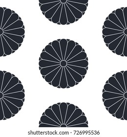 Sixteen petal chrysanthemum, seamless pattern. Informal symbol of Japan. Vector background.