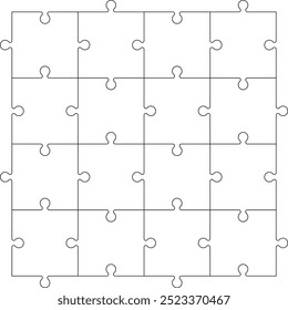 Fundo transparente de dezesseis peças. Esquema de jogo de pensamento. Quadrado peças de quebra-cabeça grade. Cortando modelo. Plano de fundo moderno com formas separadas.