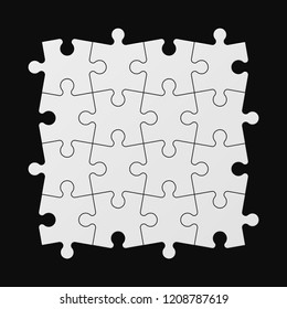 Sixteen piece square puzzle presentation. Abstract puzzle infographic template explanatory text field business statistics. Vector 16 pieces puzzles illustration. Section Sixteen compare service banner