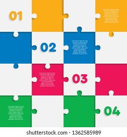 Sixteen pieces puzzle squares diagram. Squares business presentation infographic. 16 steps, parts, pieces of process diagram. Section compare banner. Jigsaw puzzle info graphic. Marketing strategy.